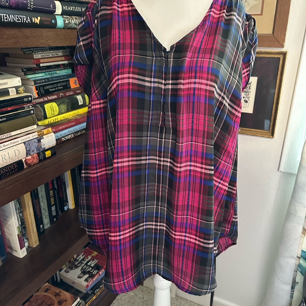 Torrid Harper Pink and Black Cap Sleeve Blouse